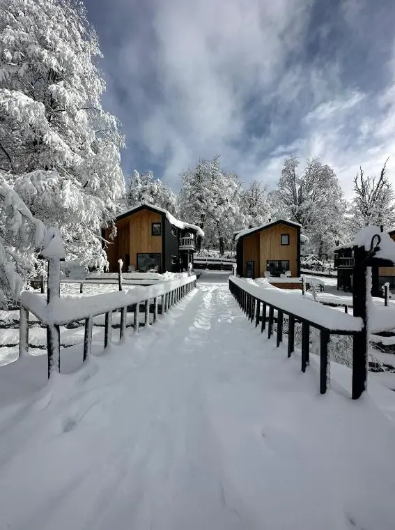 Cabañas Campo Base camino nevado
